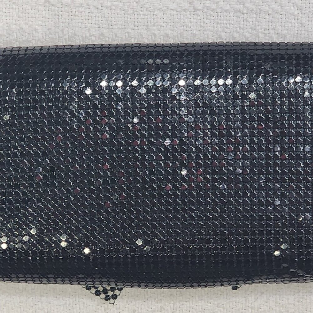 Sparkling Black Sequin Bow and Chain Mail Dress Clutch Bag Silver Shoulder Strap - Picture 10 of 16